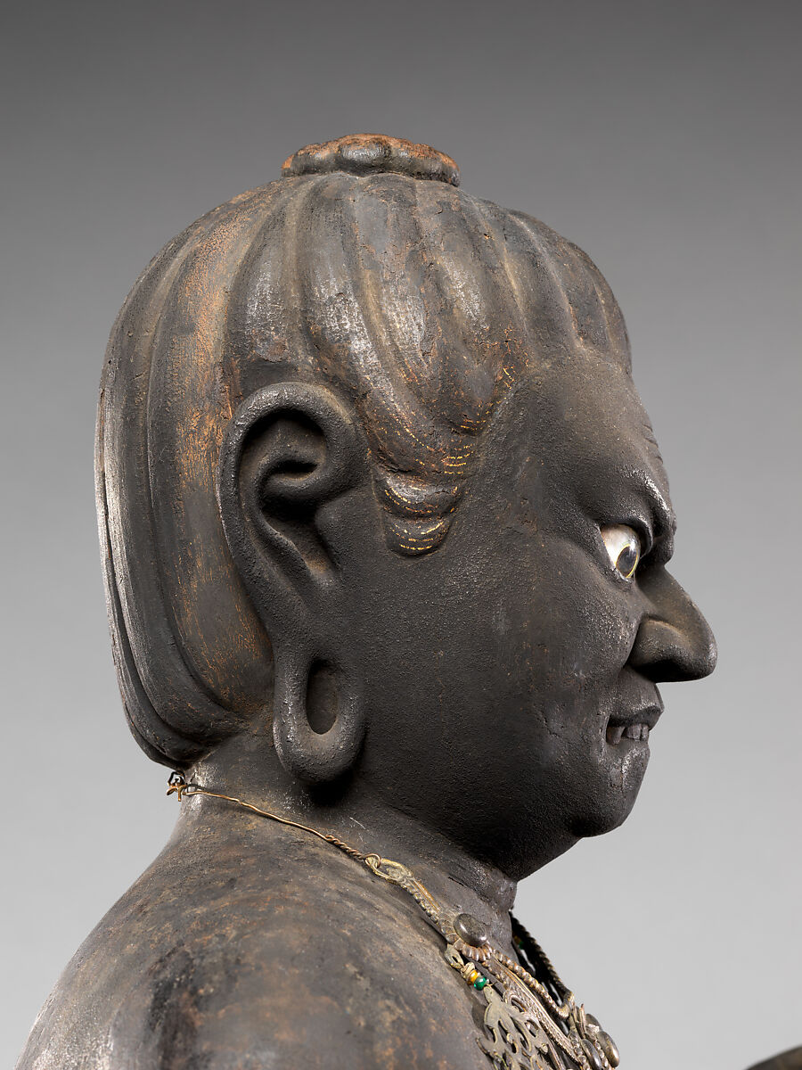 Fudō Myōō, the Immovable Wisdom King (Achala Vidyaraja), Kaikei (Japanese, active 1183–1223), Japanese cypress with lacquer, color, gold, cut gold leaf (kirikane), and inlaid crystal eyes, Japan