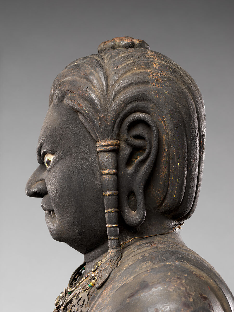 Fudō Myōō, the Immovable Wisdom King (Achala Vidyaraja), Kaikei (Japanese, active 1183–1223), Japanese cypress with lacquer, color, gold, cut gold leaf (kirikane), and inlaid crystal eyes, Japan