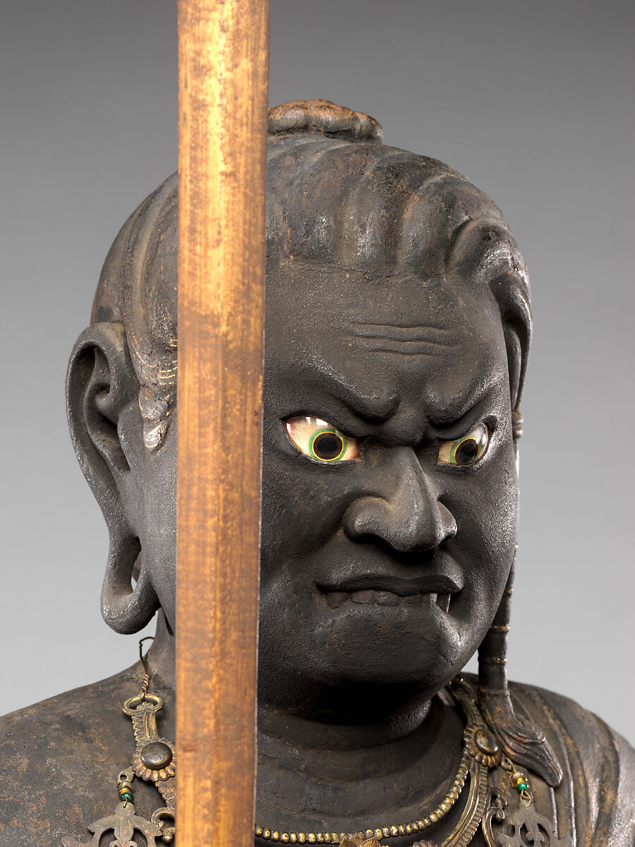 Fudō Myōō, the Immovable Wisdom King (Achala Vidyaraja), Kaikei (Japanese, active 1183–1223), Japanese cypress with lacquer, color, gold, cut gold leaf (kirikane), and inlaid crystal eyes, Japan