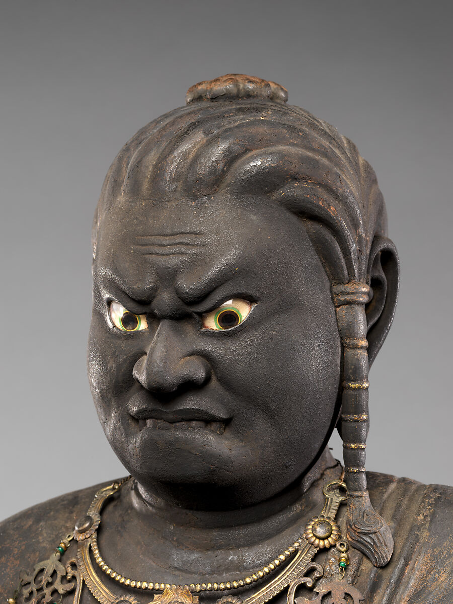 Fudō Myōō, the Immovable Wisdom King (Achala Vidyaraja), Kaikei (Japanese, active 1183–1223), Japanese cypress with lacquer, color, gold, cut gold leaf (kirikane), and inlaid crystal eyes, Japan