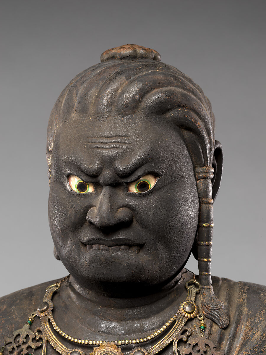 Fudō Myōō, the Immovable Wisdom King (Achala Vidyaraja), Kaikei (Japanese, active 1183–1223), Japanese cypress with lacquer, color, gold, cut gold leaf (kirikane), and inlaid crystal eyes, Japan