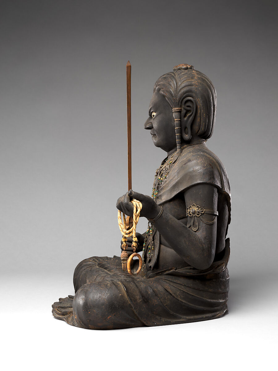 Fudō Myōō, the Immovable Wisdom King (Achala Vidyaraja), Kaikei (Japanese, active 1183–1223), Japanese cypress with lacquer, color, gold, cut gold leaf (kirikane), and inlaid crystal eyes, Japan