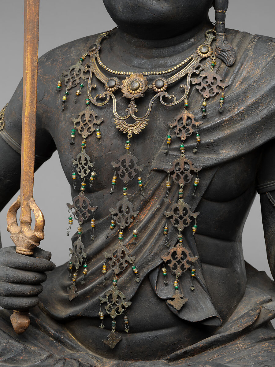 Fudō Myōō, the Immovable Wisdom King (Achala Vidyaraja), Kaikei (Japanese, active 1183–1223), Japanese cypress with lacquer, color, gold, cut gold leaf (kirikane), and inlaid crystal eyes, Japan