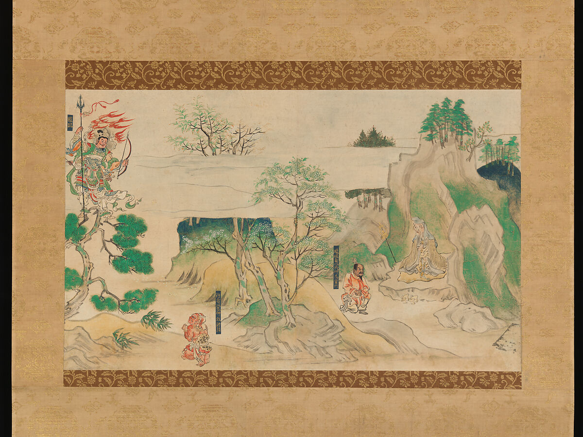 Scene from The Illustrated Legends of Jin’ōji Temple, Fragment of a handscroll mounted as a hanging scroll; ink and color on paper, Japan 