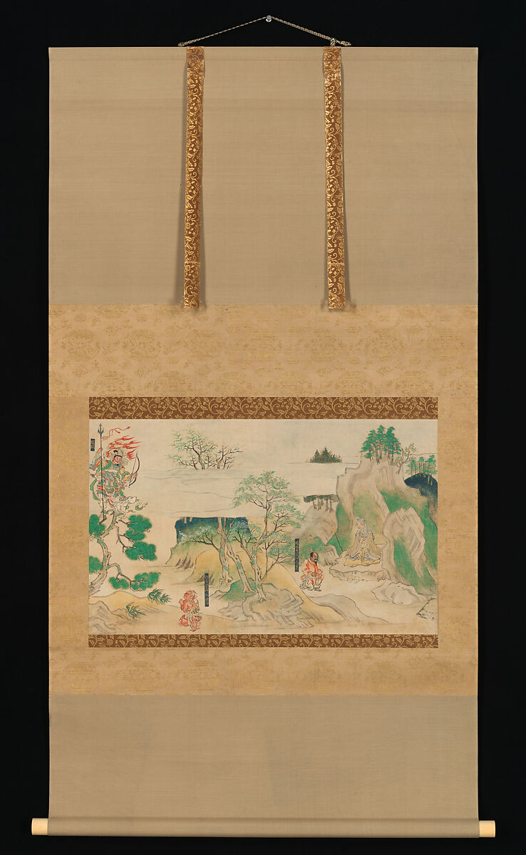 Scene from The Illustrated Legends of Jin’ōji Temple, Fragment of a handscroll mounted as a hanging scroll; ink and color on paper, Japan