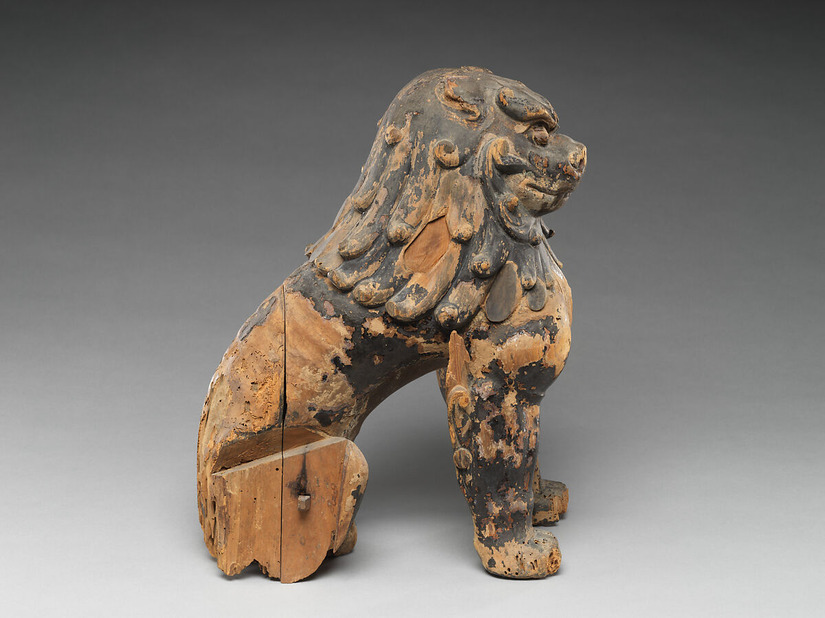 Guardian Lion-Dogs, Japanese cypress with lacquer, gold leaf, and color, Japan
