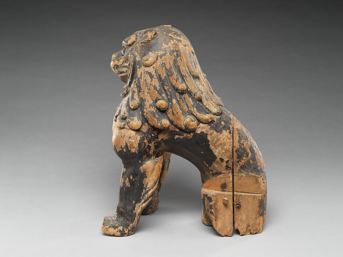 Guardian Lion-Dogs, Japanese cypress with lacquer, gold leaf, and color, Japan