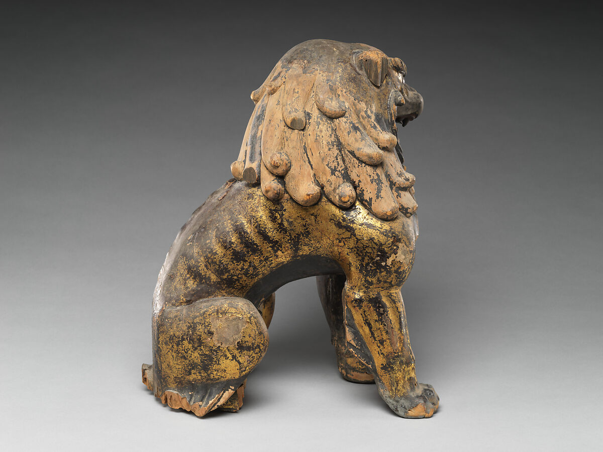 Guardian Lion-Dogs, Japanese cypress with lacquer, gold leaf, and color, Japan