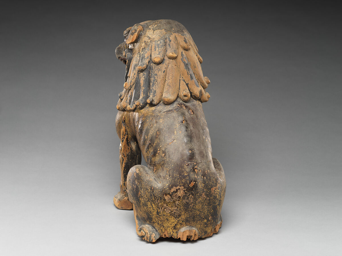 Guardian Lion-Dogs, Japanese cypress with lacquer, gold leaf, and color, Japan