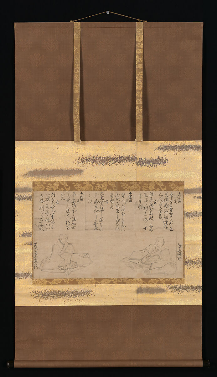 The Poets Henjō and Jichin, from Stylus-Illustrated Competition of Poets of Different Periods (Mokuhitsu jidai fudō uta awase-e), Unidentified artist, Fragment of a handscroll, mounted as a hanging scroll; ink on paper, Japan