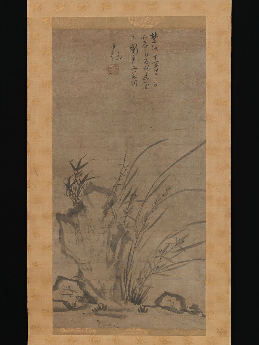 Orchids, Bamboo, Briars, and Rocks, Tesshū Tokusai (Japanese, died 1366), Hanging scroll; ink on paper, Japan 