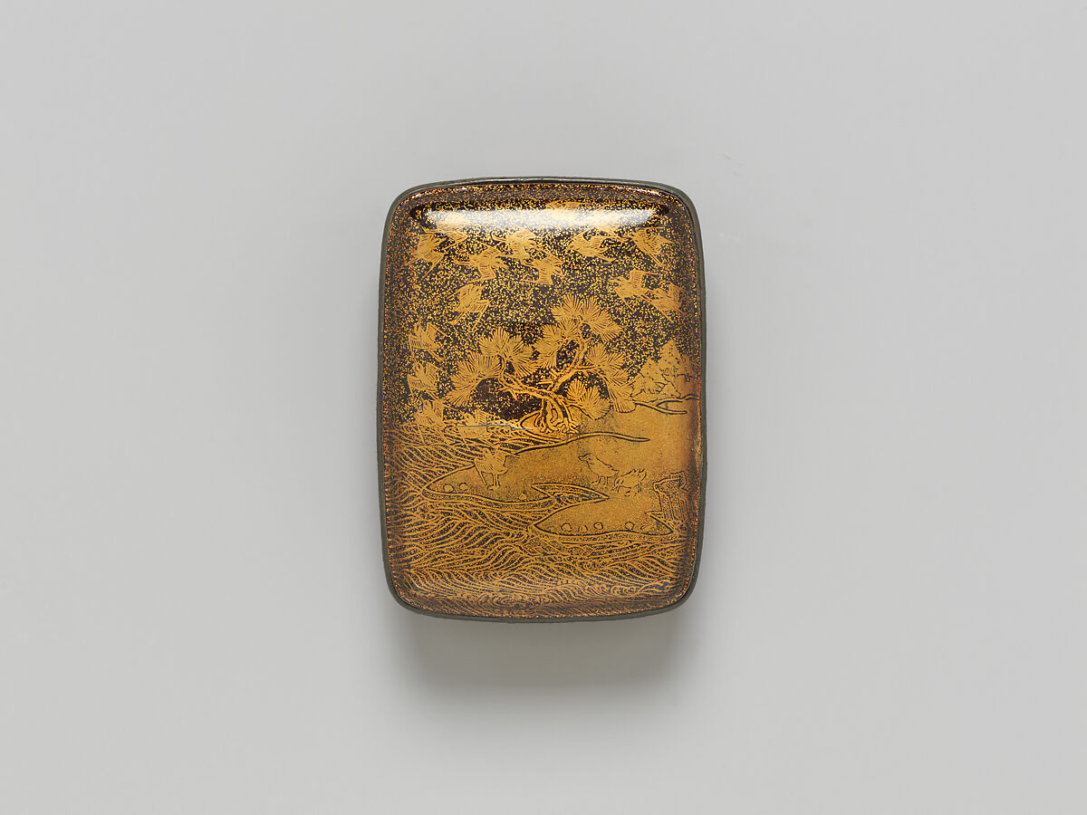 Incense Box (Kogo) with Pines and Plovers, Lacquered wood with gold togidashimaki-e on nashiji (“pear-skin” ground), Japan