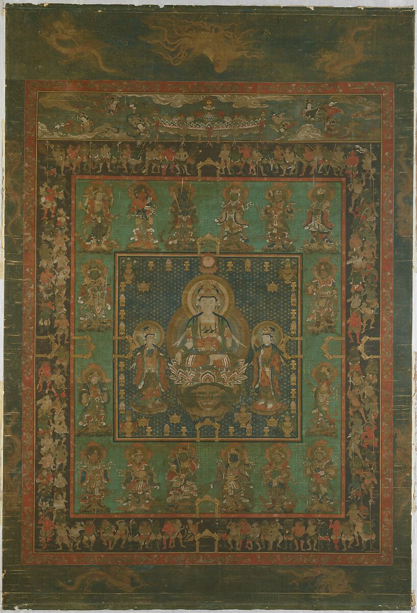 Mandala of the Bodhisattva Hannya (Prajnaparamita), Hanging scroll; ink, color, gold, and gold foil on silk, Japan 
