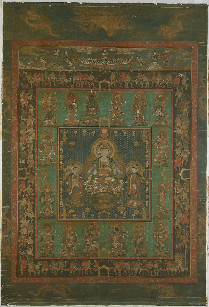 Mandala of the Bodhisattva Hannya (Prajnaparamita), Hanging scroll; ink, color, gold, and gold foil on silk, Japan