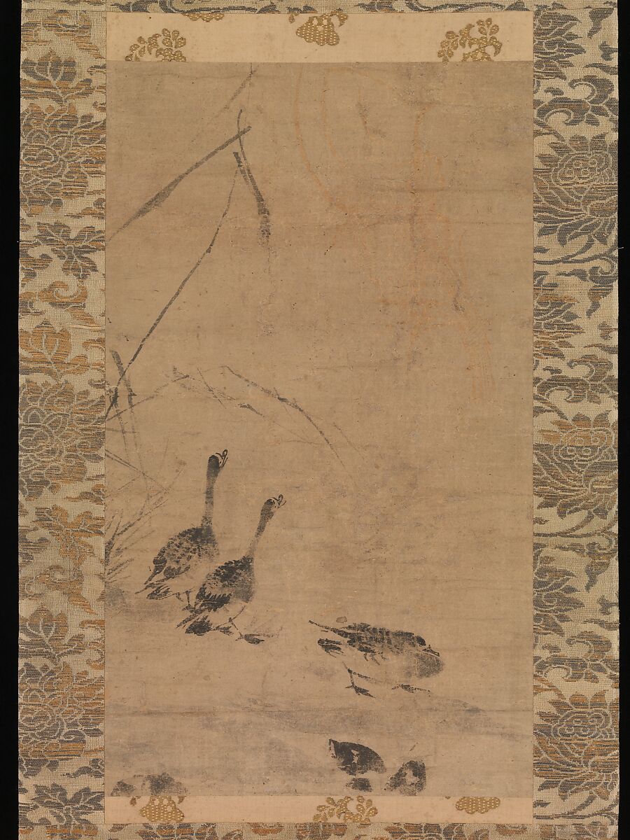 Geese and Reeds, Hanging scroll; ink on paper, Japan