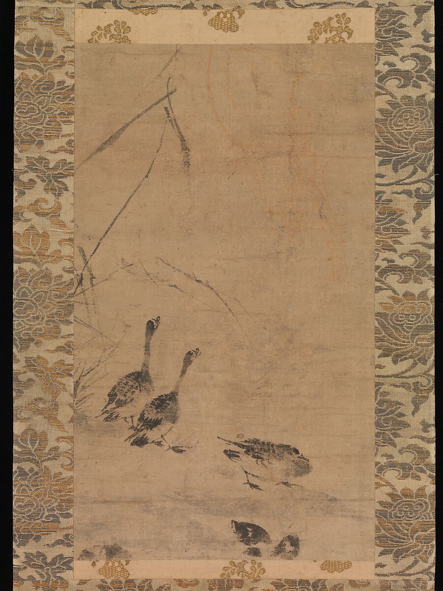 Geese and Reeds, Hanging scroll; ink on paper, Japan 