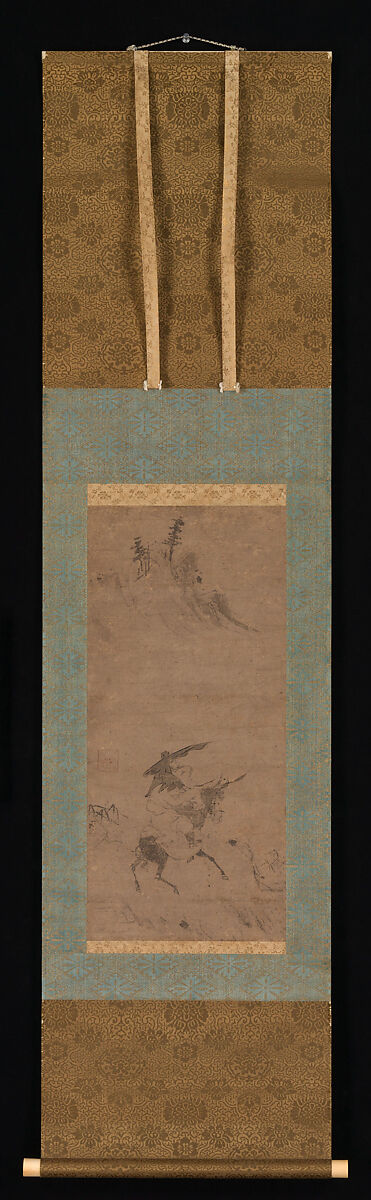 Su Shi Riding a Donkey, Bokudō Sojun (Japanese, 1373–1459), Hanging scroll; ink and gold on paper, Japan