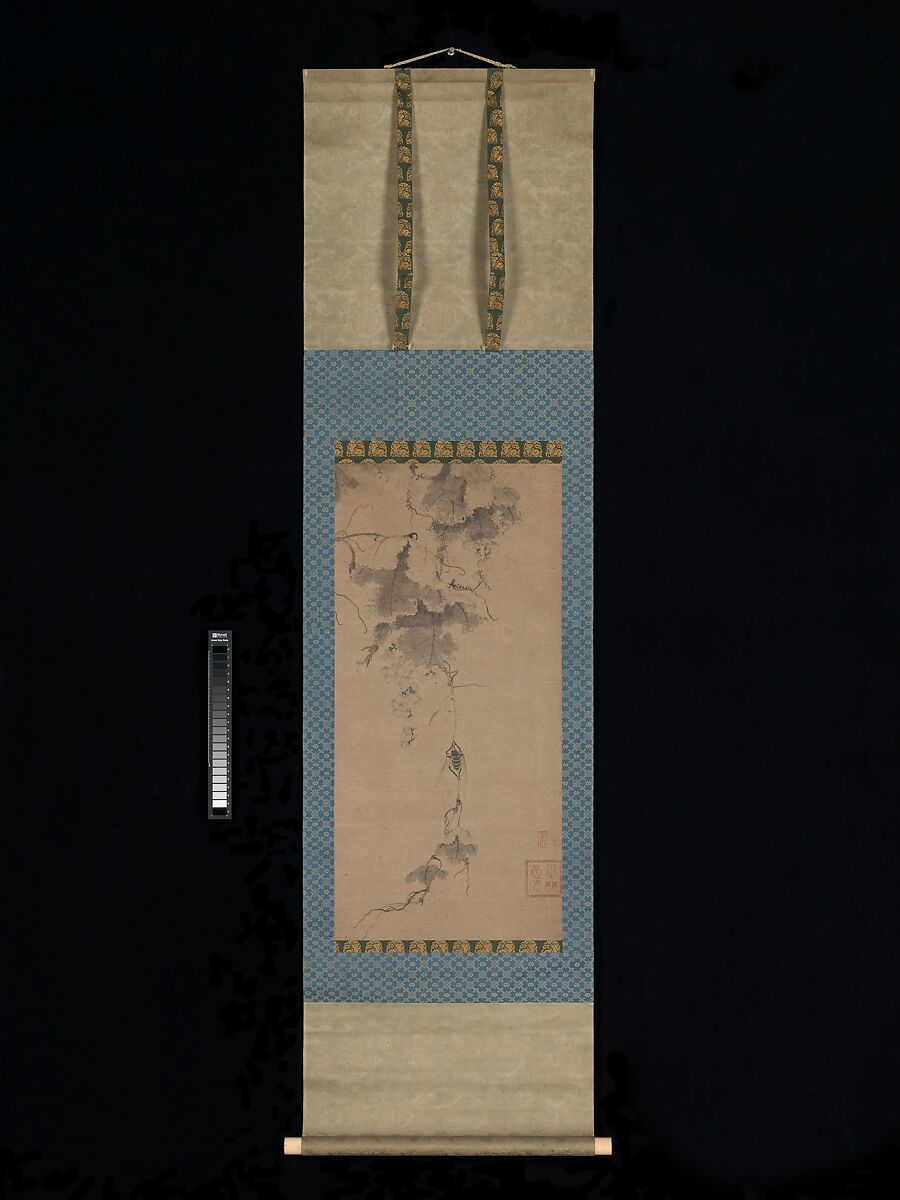 Cicada on a Grapevine, Bokurin Guan (Japanese, active late 14th century), Hanging scroll; ink on paper, Japan