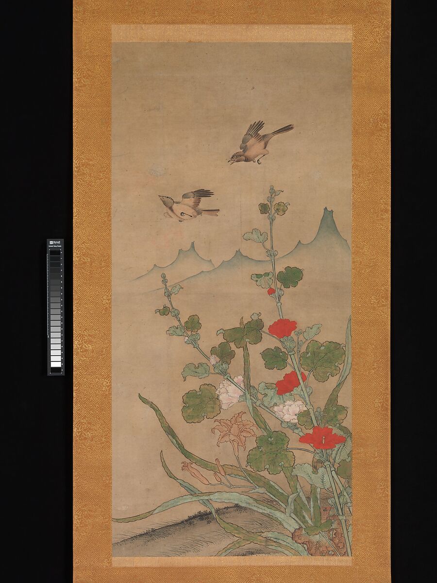 Birds and Flowers of Summer and Autumn, Shikibu Terutada (Japanese, active mid–16th century), Pair of hanging scrolls; ink and color on paper, Japan 