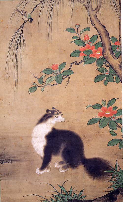 Musk Cat, Uto Gyoshi (Japanese, active second half of 16th century), Hanging scroll; ink and color on paper, Japan