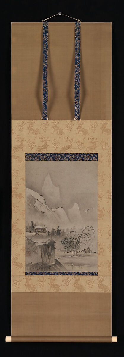 Two Views from the Eight Views of the Xiao and Xiang Rivers, Kantei (Japanese, active second half of 15th century), Pair of hanging scrolls; ink and color on paper, Japan