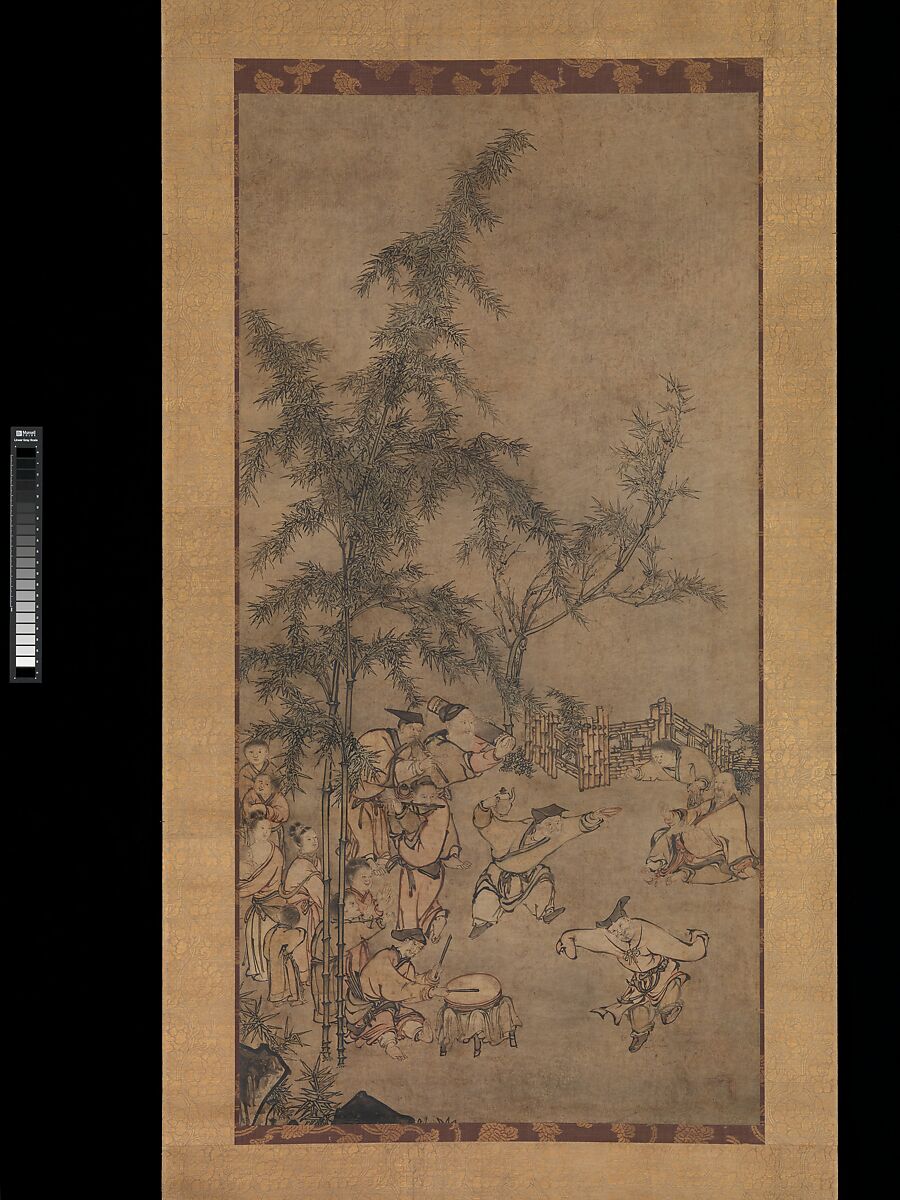 Seven Sages of the Bamboo Grove, Sesson Shūkei (ca. 1504–ca. 1589), Hanging scroll; ink and color on paper, Japan 