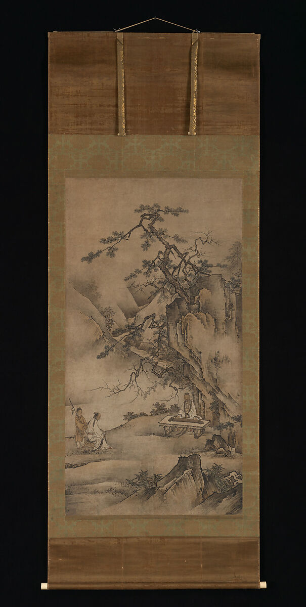 Bo Ya Plays the Qin as Zhong Ziqi Listens, Circle of Kano Motonobu (Japanese, 1477–1559), Hanging scroll; ink and color on paper, Japan