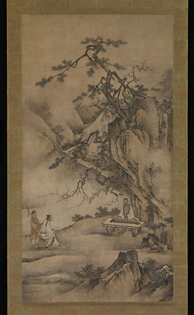 Bo Ya Plays the Qin as Zhong Ziqi Listens, Circle of Kano Motonobu (Japanese, 1477–1559), Hanging scroll; ink and color on paper, Japan 