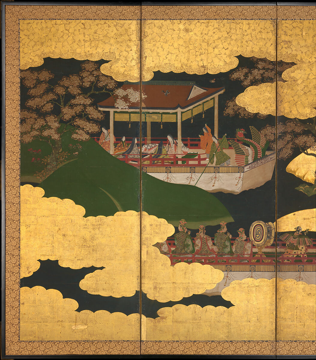 “Butterflies”, Tosa Mitsuyoshi (Japanese, 1539–1613), Six-panel folding screen; ink, color, gold, and gold leaf on paper, Japan