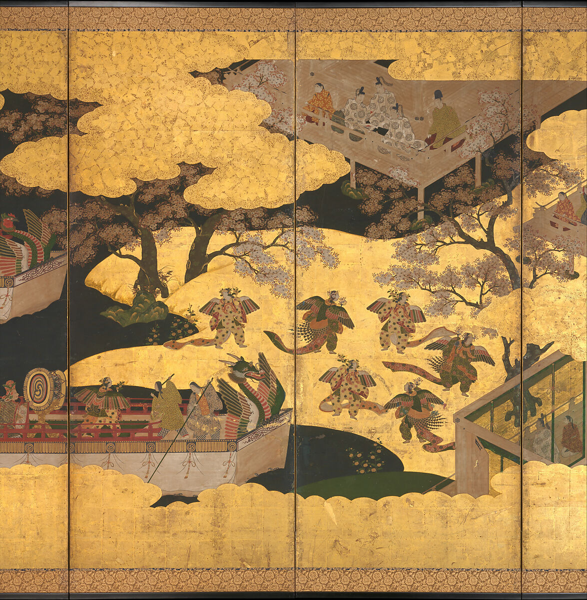 “Butterflies”, Tosa Mitsuyoshi (Japanese, 1539–1613), Six-panel folding screen; ink, color, gold, and gold leaf on paper, Japan