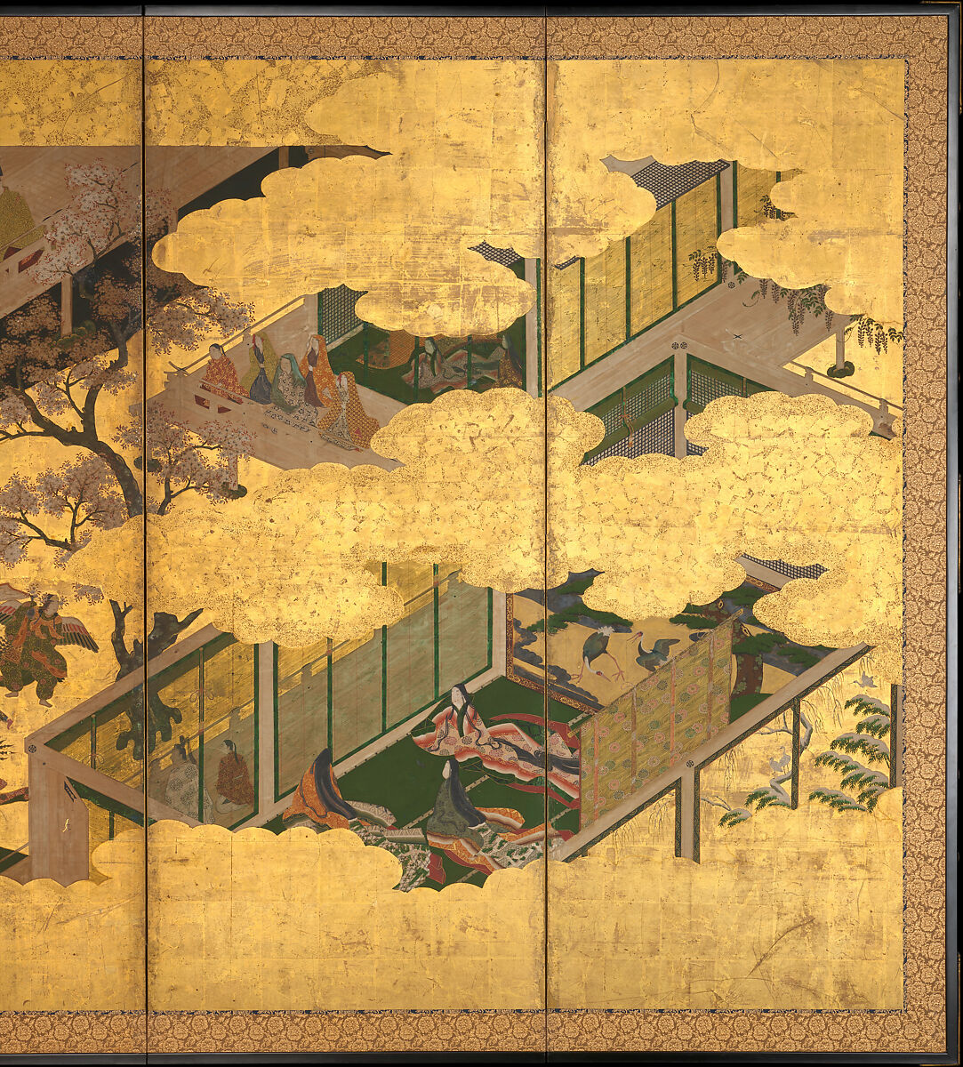 “Butterflies”, Tosa Mitsuyoshi (Japanese, 1539–1613), Six-panel folding screen; ink, color, gold, and gold leaf on paper, Japan 