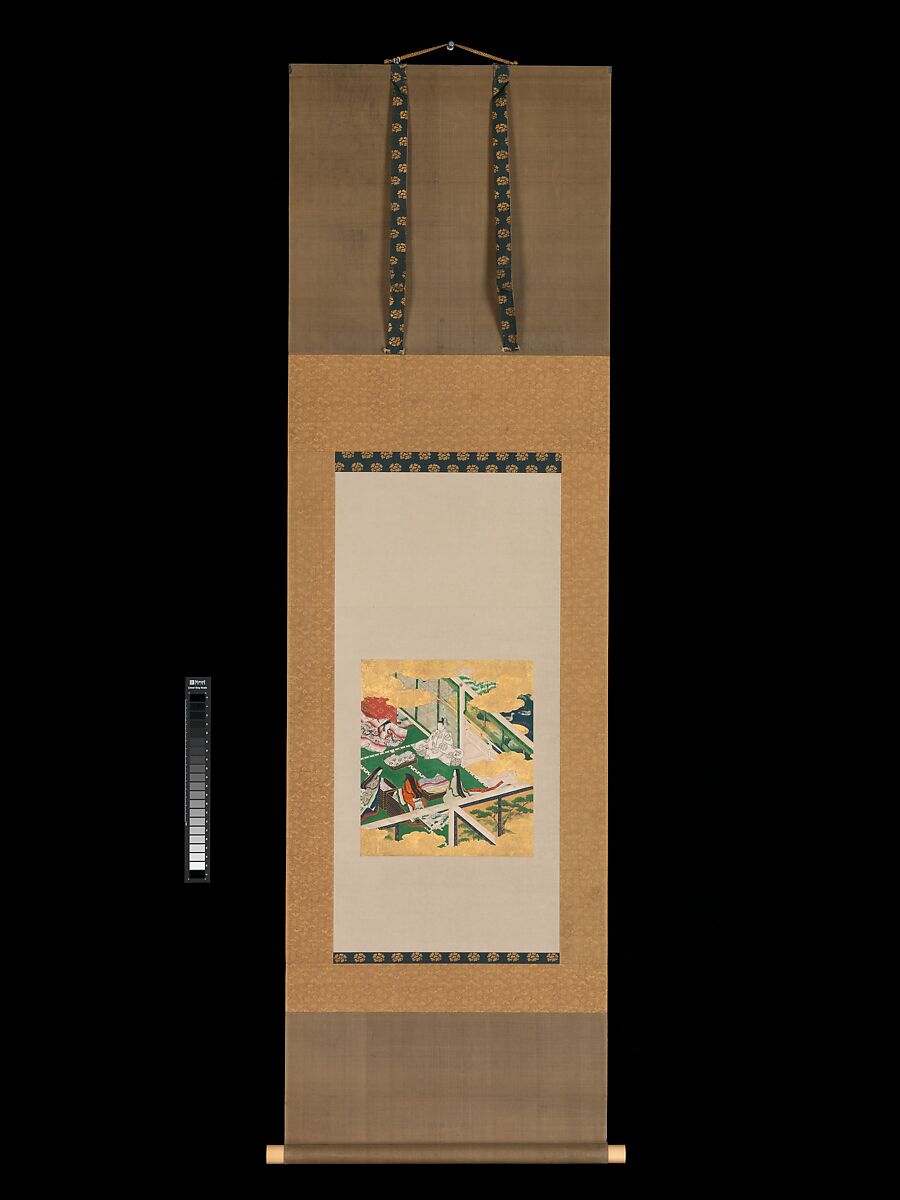 “A Lovely Garland” (Tamakazura), from The Tale of Genji, Painting by circle of Tosa Mitsuyoshi 土佐光吉 (Japanese, 1539–1613), Album leaves mounted as a pair of hanging scrolls; ink, gold, silver, and color on paper, Japan