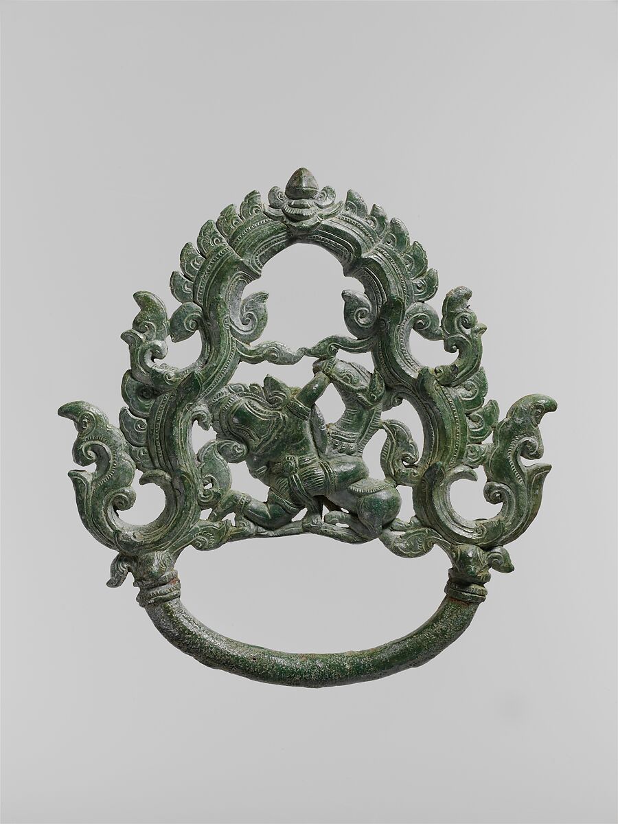 Palanquin Ring with a Demon Battling a Horse, Bronze, Cambodia or Thailand 