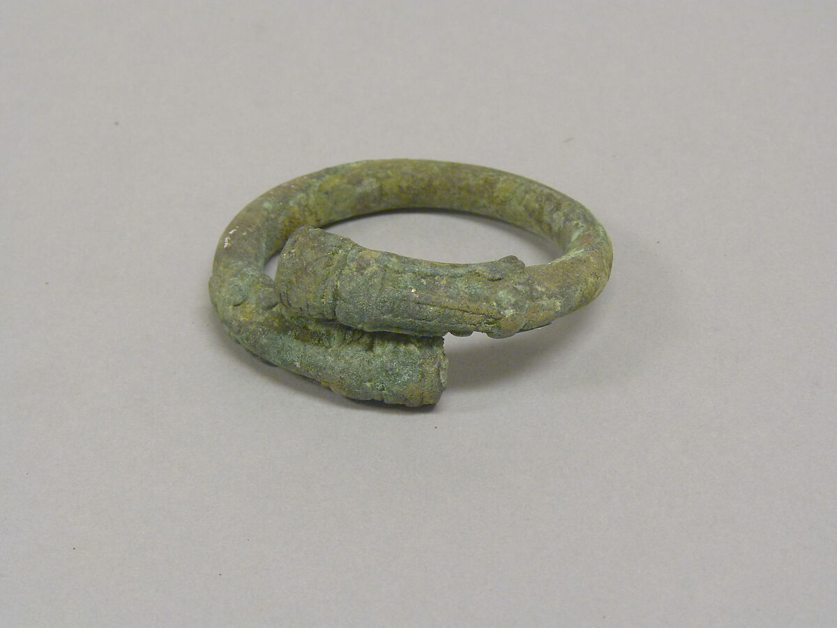 Overlapping Solid Bangle with Applied End Decoration, Bronze, Thailand 