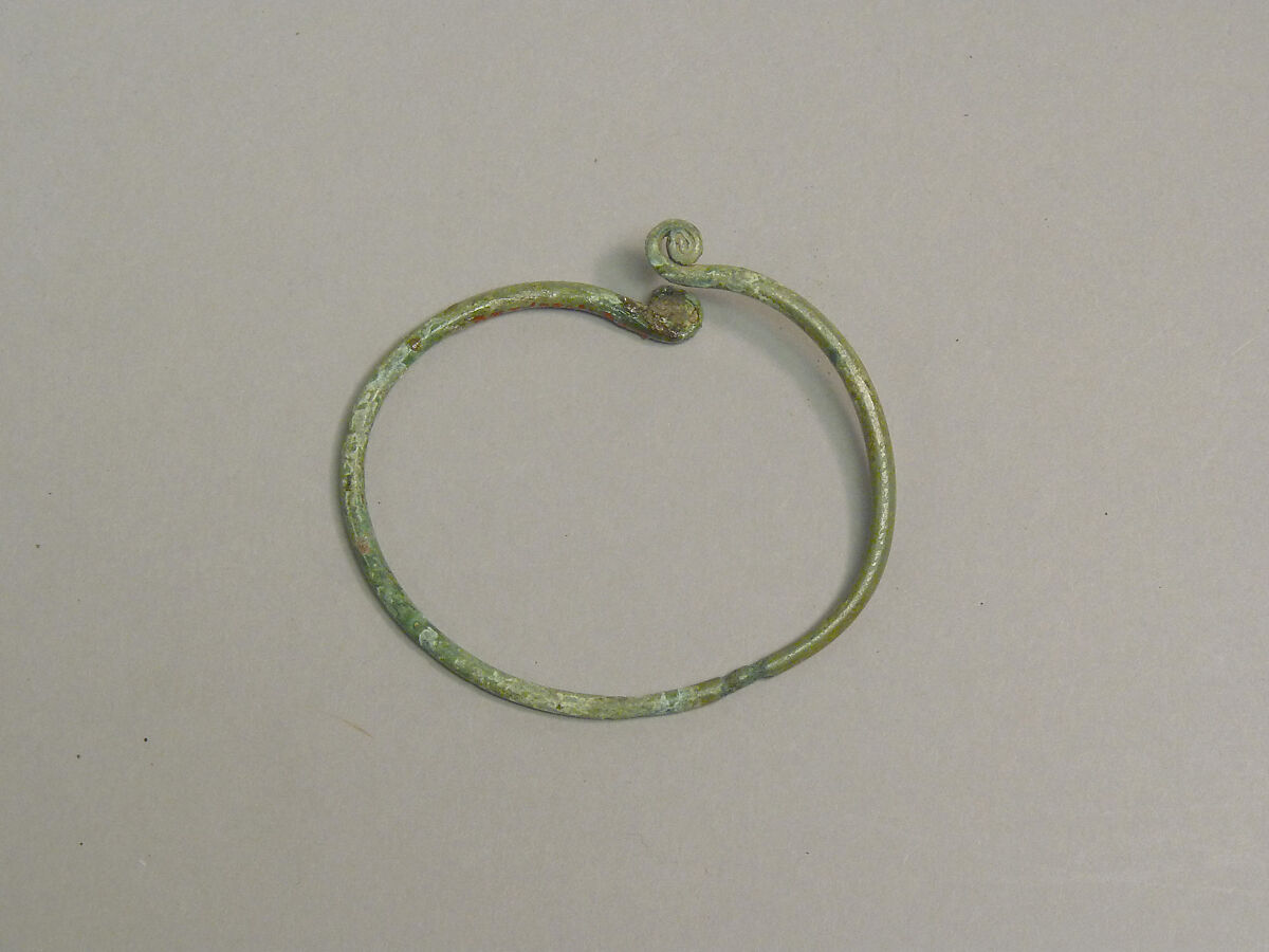One from a Pair of Wire Bangles with Twisted End, Bronze, Thailand 