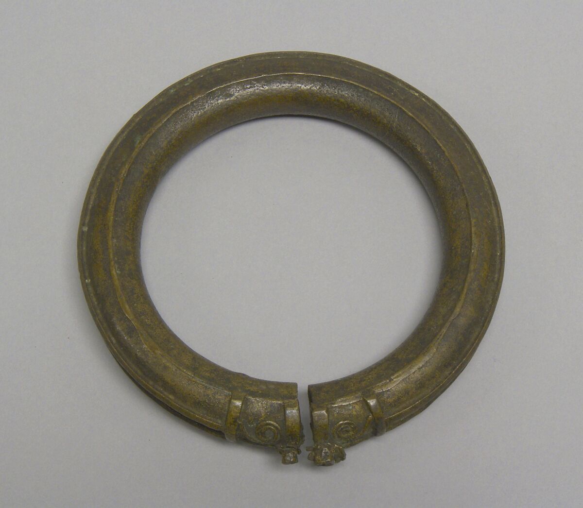 Hollow Anklet with Pellets and Decorated Ends, Bronze, Thailand