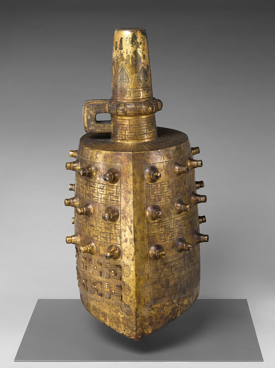 Ritual bell with archaistic design, note guxi, Gilt copper alloy, China