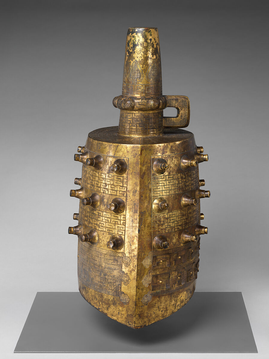 Ritual bell with archaistic design, note guxi, Gilt copper alloy, China