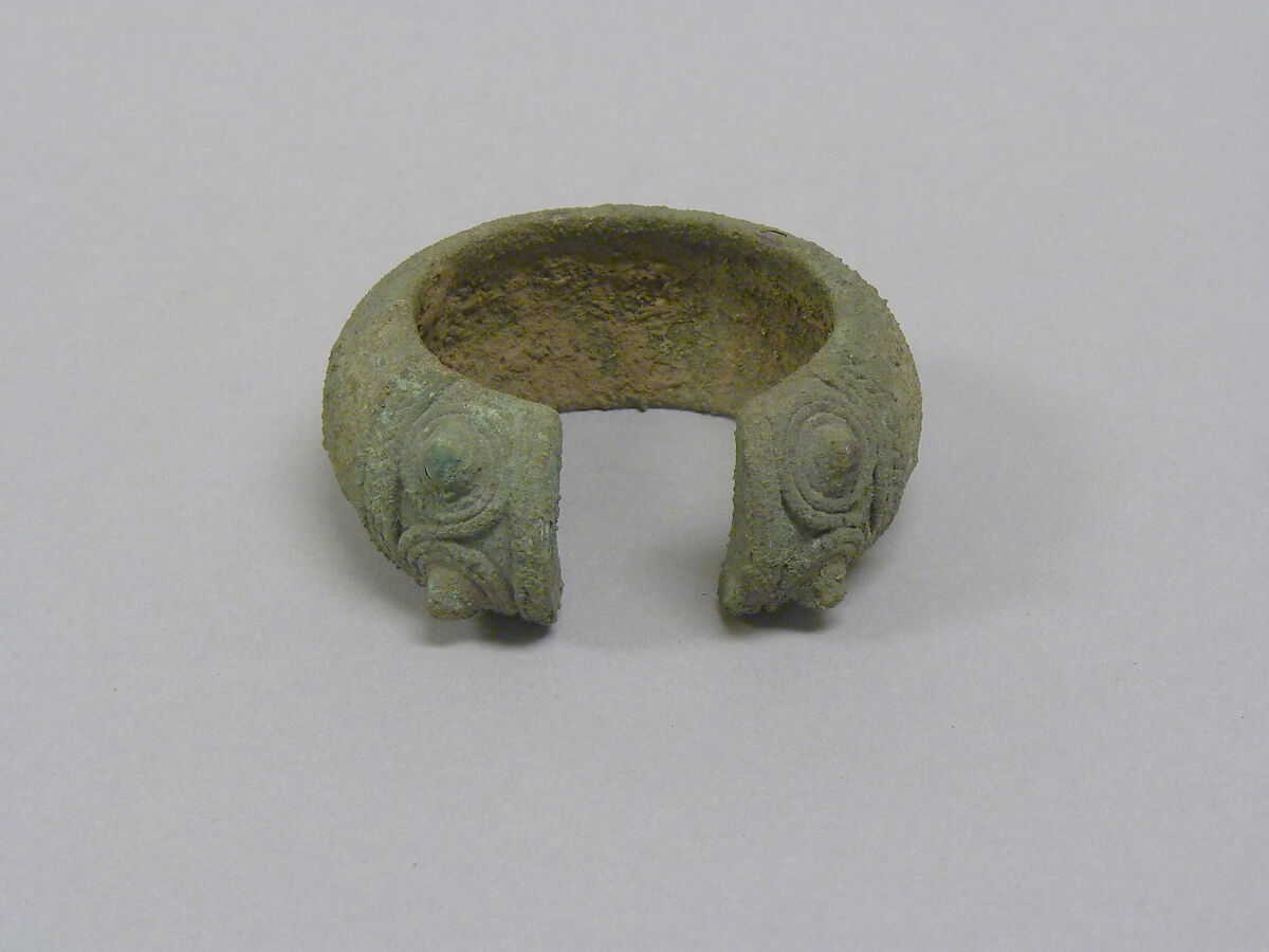 One from a Pair of Bracelets with Decorated Ends, Bronze, Thailand 