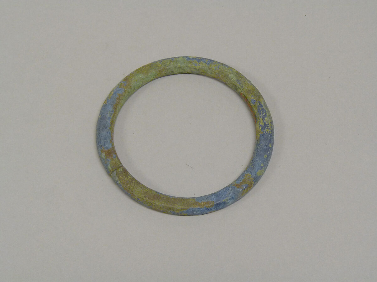 One from a Pair of Solid Undecorated Bangles with Flat Surface, Bronze, Thailand 