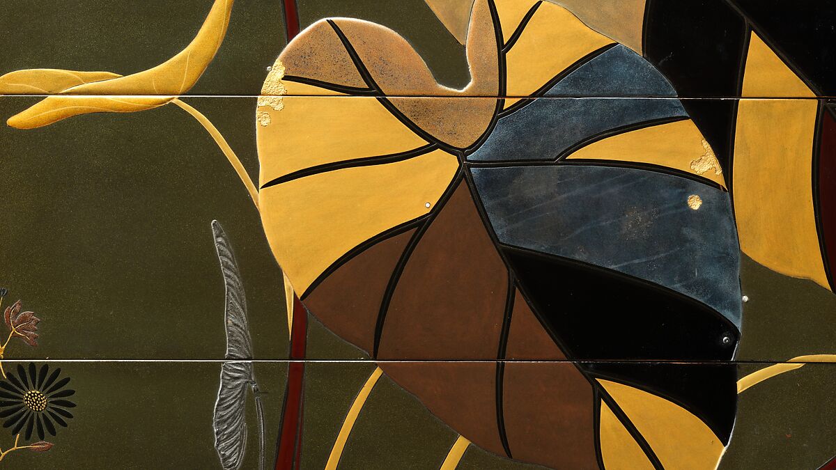 Stacked Food Box (Jūbako) with Taro Plants and Chrysanthemums, Shibata Zeshin (Japanese, 1807–1891), Lacquered wood, gold and silver hiramaki-e, takamaki-e, and colored togidashimaki-e, Japan