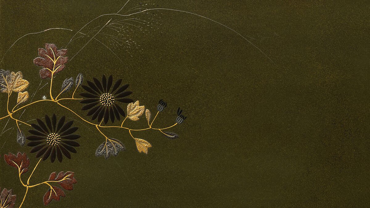 Stacked Food Box (Jūbako) with Taro Plants and Chrysanthemums, Shibata Zeshin (Japanese, 1807–1891), Lacquered wood, gold and silver hiramaki-e, takamaki-e, and colored togidashimaki-e, Japan