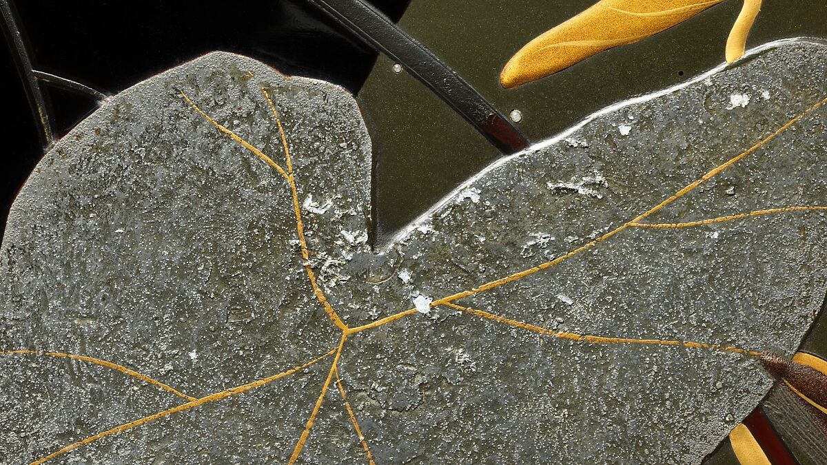 Stacked Food Box (Jūbako) with Taro Plants and Chrysanthemums, Shibata Zeshin (Japanese, 1807–1891), Lacquered wood, gold and silver hiramaki-e, takamaki-e, and colored togidashimaki-e, Japan