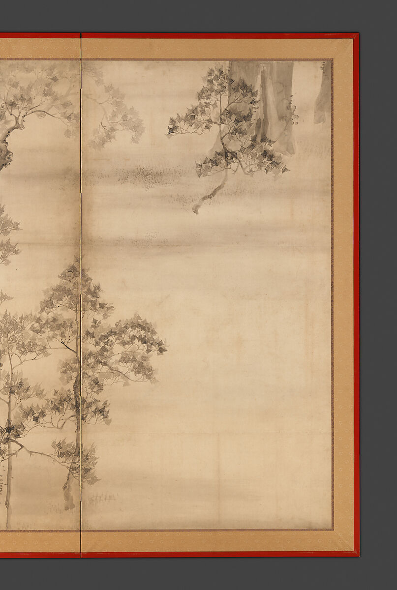 Cypresses, Ikeda Koson (Japanese, 1803–1868), Two-panel folding screen; ink on paper, Japan