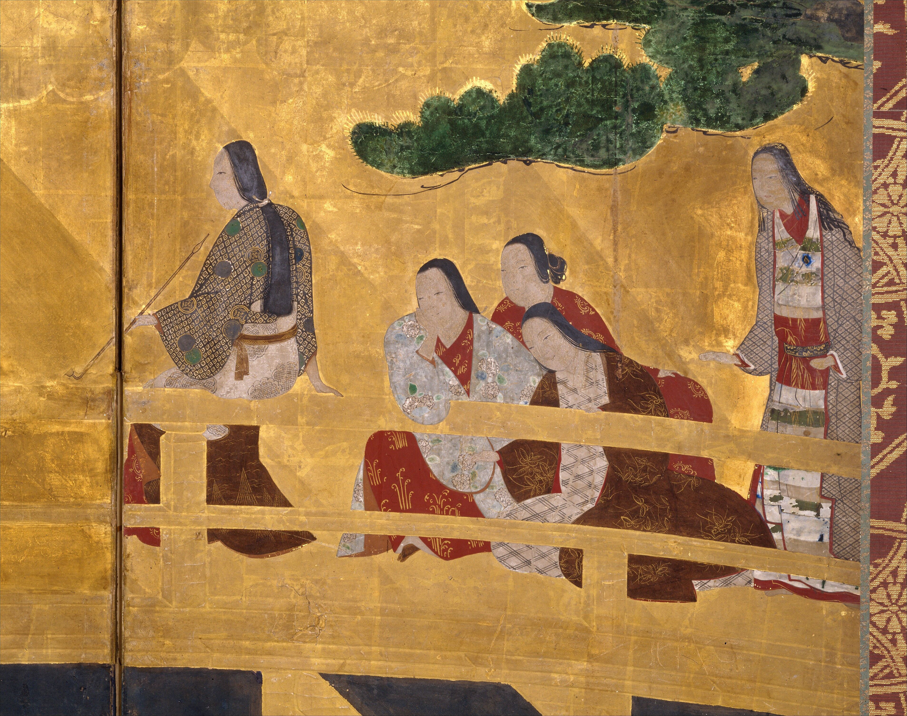 Women on a Bridge Tossing Fans into a River - Japan - Edo period
