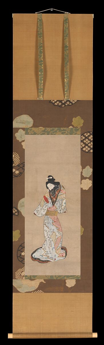 Beauty of the Kanbun Era, Hanging scroll; ink, color, and gold on paper, Japan