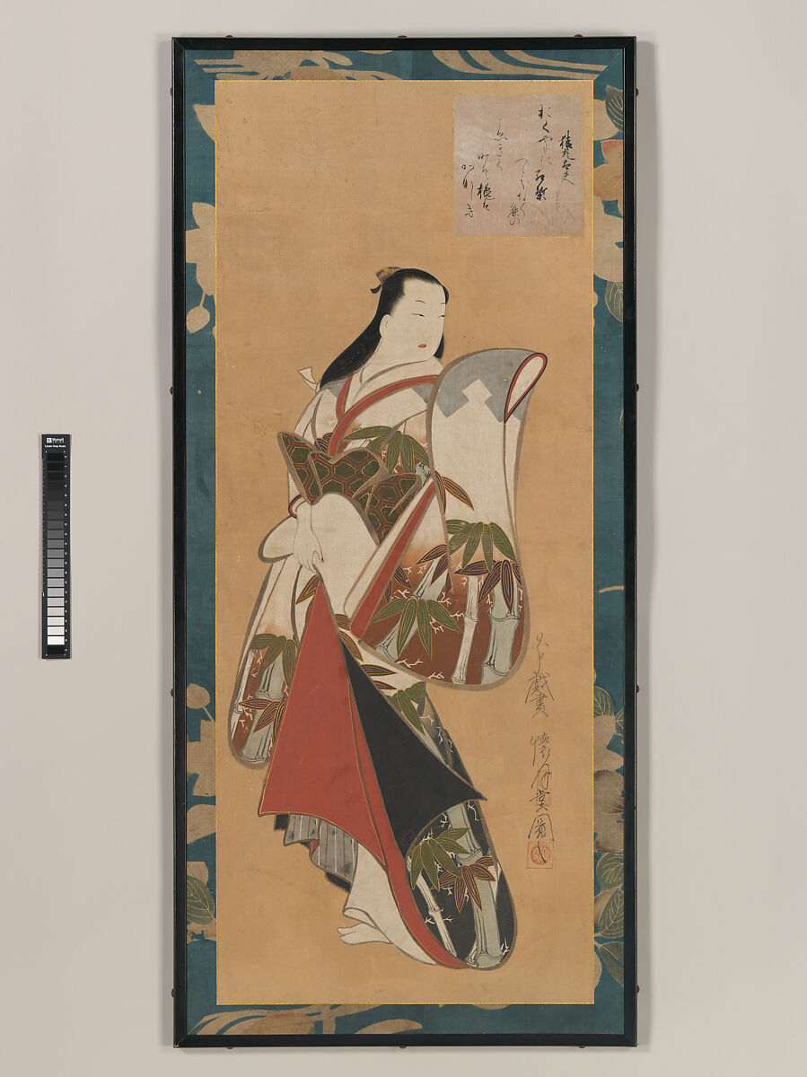 Standing Courtesan, Kaigetsudō Ando (Japanese, ca. 1671–1743), Hanging scroll, mounted as panel; ink and color on paper, Japan 