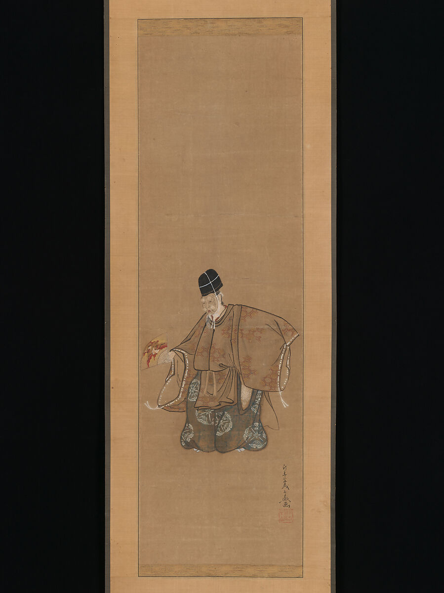 The Auspicious Noh Dance "Okina", Toriyama Sekien (Japanese, 1712–1788), Triptych of hanging scrolls; ink, color, and gold on paper, Japan