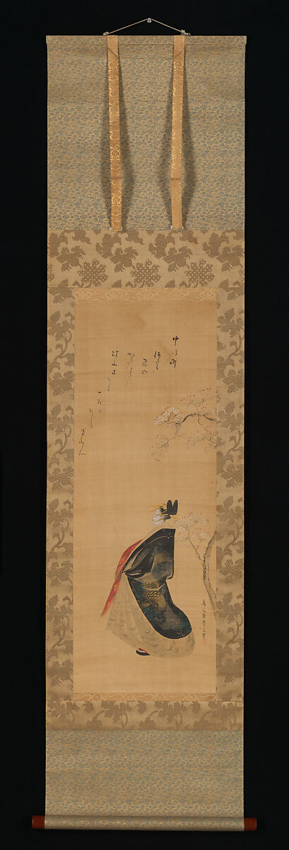 Snow, Moon, and Cherry Blossoms (Yoshiwara in Three Seasons), Chōbunsai Eishi (Japanese, 1756–1829), Triptych of  hanging scrolls; ink, color, and gold on silk, Japan