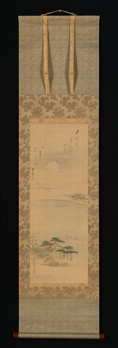 Snow, Moon, and Cherry Blossoms (Yoshiwara in Three Seasons), Chōbunsai Eishi (Japanese, 1756–1829), Triptych of  hanging scrolls; ink, color, and gold on silk, Japan
